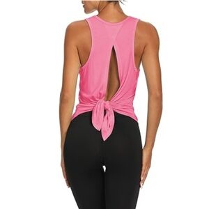 Bestisn Workout Tops Open Back Gym Workout Tie Back Musle Tank Pink